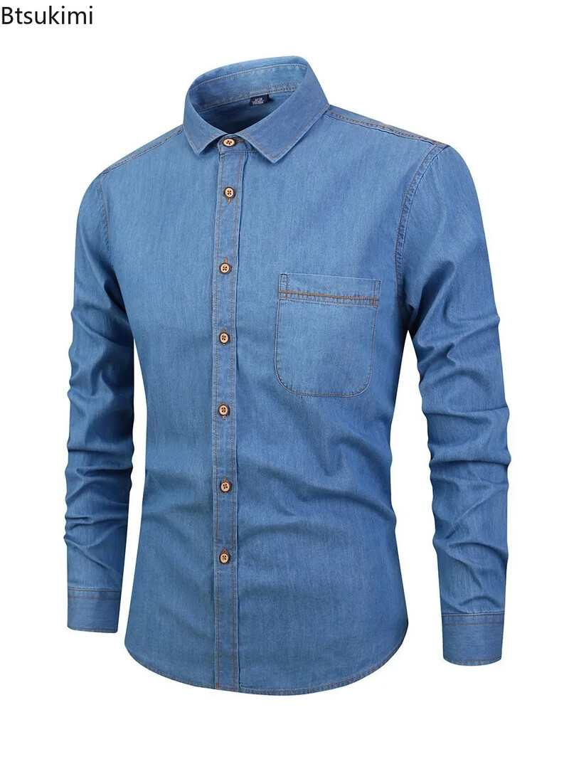 2024. gads. Vīriešu ikdienas džinsa krekli ar garām piedurknēm.