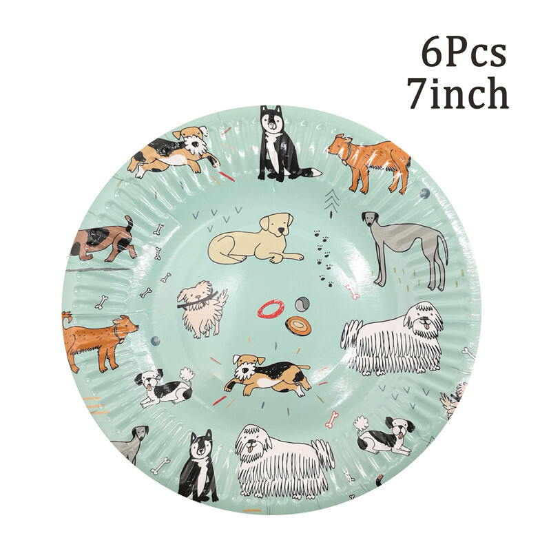 Chicinlife 6Pcs Cute Pet Dog Χρόνια Πολλά Χάρτινα Πιάτα Κύπελλα Επιτραπέζια σκεύη 1η γενέθλια Διακόσμηση για βρεφική έκθεση Προμήθειες για πάρτι για το σπίτι