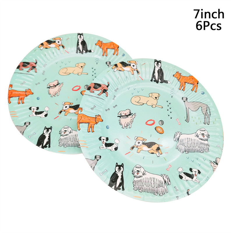 Chicinlife 6Pcs Cute Pet Dog Χρόνια Πολλά Χάρτινα Πιάτα Κύπελλα Επιτραπέζια σκεύη 1η γενέθλια Διακόσμηση για βρεφική έκθεση Προμήθειες για πάρτι για το σπίτι