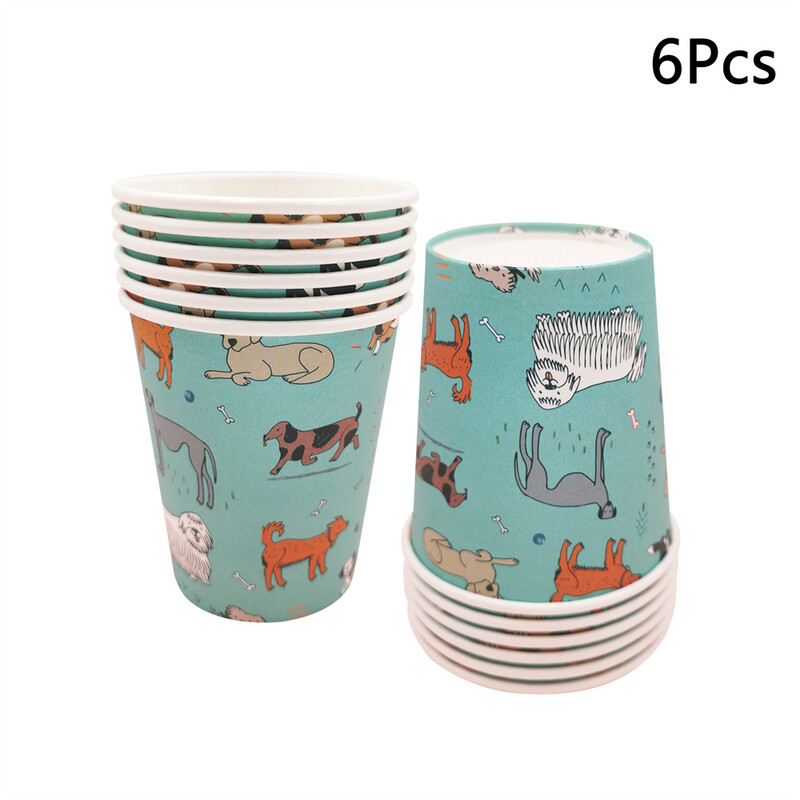 Chicinlife 6Pcs Cute Pet Dog Χρόνια Πολλά Χάρτινα Πιάτα Κύπελλα Επιτραπέζια σκεύη 1η γενέθλια Διακόσμηση για βρεφική έκθεση Προμήθειες για πάρτι για το σπίτι