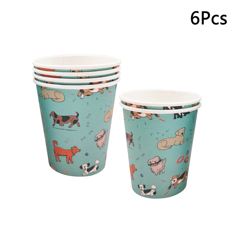 Chicinlife 6Pcs Cute Pet Dog Χρόνια Πολλά Χάρτινα Πιάτα Κύπελλα Επιτραπέζια σκεύη 1η γενέθλια Διακόσμηση για βρεφική έκθεση Προμήθειες για πάρτι για το σπίτι