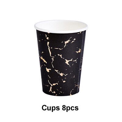 Μαύρη σειρά Gold Blocking Επιτραπέζια σκεύη μιας χρήσης Χάρτινα πιάτα Χαρτοπετσέτες Φλιτζάνια Καλαμάκια για πάρτι γενεθλίων Διακόσμηση Πρωτοχρονιάς γάμου