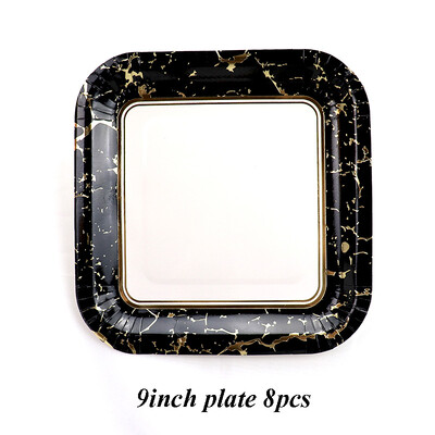 Μαύρη σειρά Gold Blocking Επιτραπέζια σκεύη μιας χρήσης Χάρτινα πιάτα Χαρτοπετσέτες Φλιτζάνια Καλαμάκια για πάρτι γενεθλίων Διακόσμηση Πρωτοχρονιάς γάμου