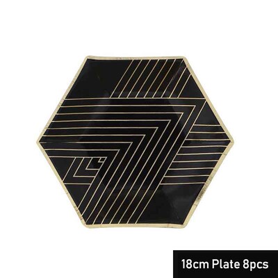 Μαύρη σειρά Gold Blocking Επιτραπέζια σκεύη μιας χρήσης Χάρτινα πιάτα Χαρτοπετσέτες Φλιτζάνια Καλαμάκια για πάρτι γενεθλίων Διακόσμηση Πρωτοχρονιάς γάμου