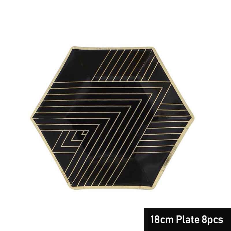 Μαύρη σειρά Gold Blocking Επιτραπέζια σκεύη μιας χρήσης Χάρτινα πιάτα Χαρτοπετσέτες Φλιτζάνια Καλαμάκια για πάρτι γενεθλίων Διακόσμηση Πρωτοχρονιάς γάμου