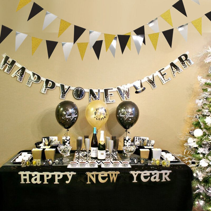 Μαύρη σειρά Gold Blocking Επιτραπέζια σκεύη μιας χρήσης Χάρτινα πιάτα Χαρτοπετσέτες Φλιτζάνια Καλαμάκια για πάρτι γενεθλίων Διακόσμηση Πρωτοχρονιάς γάμου