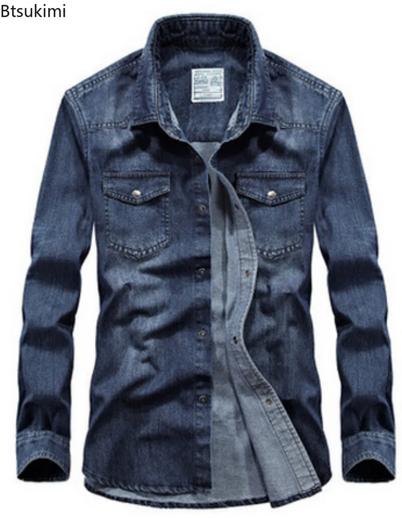 2024 Cămașă de blugi pentru bărbați, cu mânecă lungă, 100% bumbac, de înaltă calitate, Cămașă casual de blugi pentru bărbați, de înaltă calitate, de top Cămăși pentru bărbați, plus mărimea 4XL