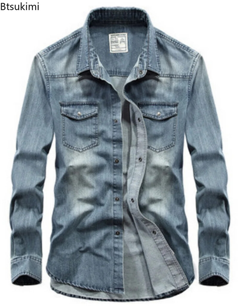 2024 Cămașă de blugi pentru bărbați, cu mânecă lungă, 100% bumbac, de înaltă calitate, Cămașă casual de blugi pentru bărbați, de înaltă calitate, de top Cămăși pentru bărbați, plus mărimea 4XL
