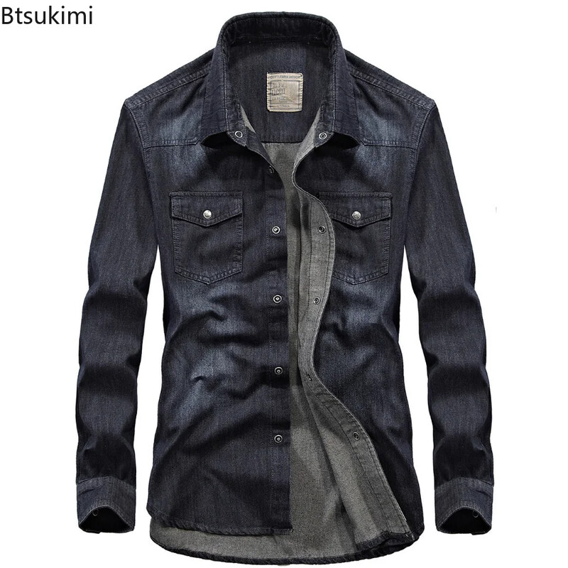 2024 Cămașă de blugi pentru bărbați, cu mânecă lungă, 100% bumbac, de înaltă calitate, Cămașă casual de blugi pentru bărbați, de înaltă calitate, de top Cămăși pentru bărbați, plus mărimea 4XL