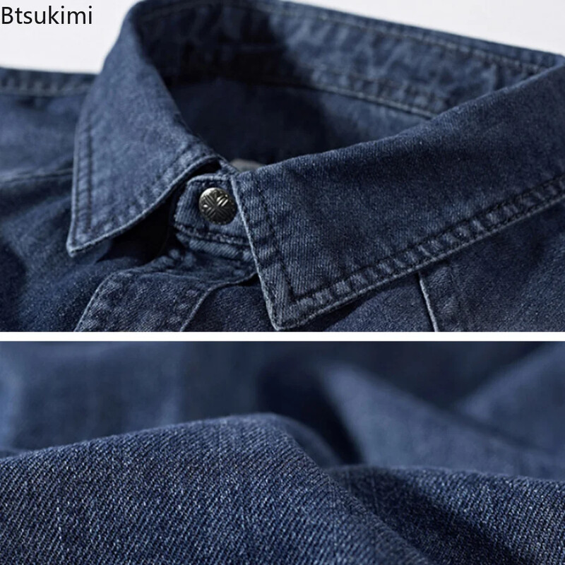 2024 Cămașă de blugi pentru bărbați, cu mânecă lungă, 100% bumbac, de înaltă calitate, Cămașă casual de blugi pentru bărbați, de înaltă calitate, de top Cămăși pentru bărbați, plus mărimea 4XL