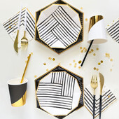 Μαύρο αλουμινόχαρτο χρυσό Σετ επιτραπέζια σκεύη μιας χρήσης Χάρτινα πιάτα Χαρτοπετσέτες Κύπελλα Χαρτοπετσέτες Χριστουγεννιάτικα πάρτι γενεθλίων Στολισμός γάμου Χριστουγεννιάτικες προμήθειες