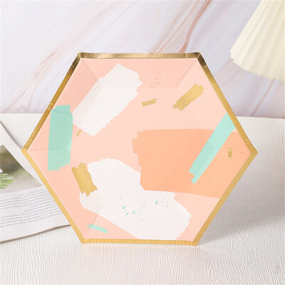 10 τμχ/Σετ Νέο Εξάγωνο Χρώμα Μπρονζέ Δίσκος Προμήθειες Γενεθλίων Χάρτινο Πιάτο Μίας Χρήσης Διακοσμητικό Γάμου Diy Χειροποίητα Προμήθειες