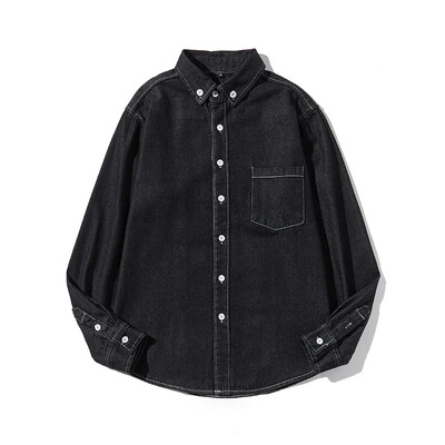 Cămăși coreene de primăvară și toamnă 2024 pentru bărbați Cămăși din denim spălat din bumbac cu un singur piept Haine cu mânecă lungă Cămăși de top pentru bărbați