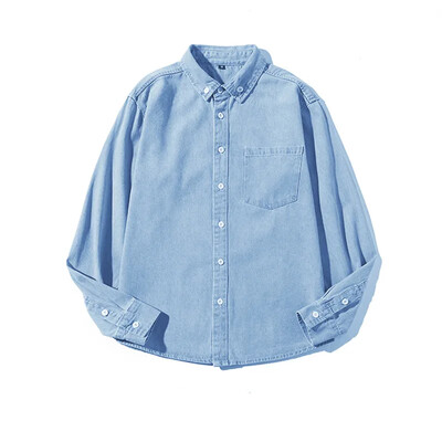 Cămăși coreene de primăvară și toamnă 2024 pentru bărbați Cămăși din denim spălat din bumbac cu un singur piept Haine cu mânecă lungă Cămăși de top pentru bărbați