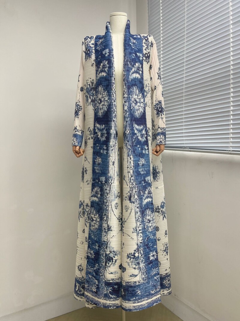 Plisēts pārrobežu rudens universāls vējjakas mētelis 145cm apmetņa apdruka sieviešu mode