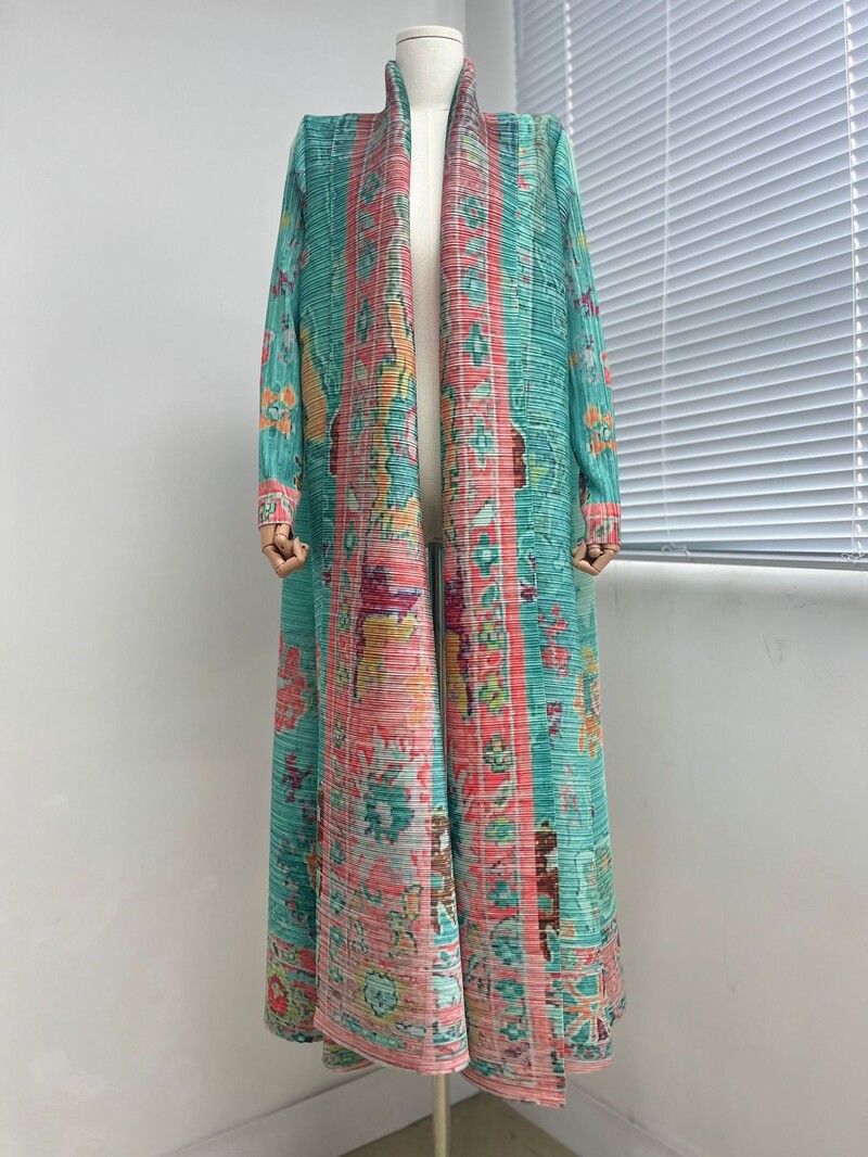 Plisēts pārrobežu rudens universāls vējjakas mētelis 145cm apmetņa apdruka sieviešu mode