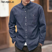 Vintage džinsa krekls Vīriešu svītrainām kabatām rotā topi ar garām piedurknēm pavasara ikdienas vienrindas jaciņa mētelis Homme kravas krekli