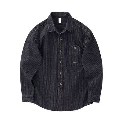 Vintage džinsa krekls Vīriešu svītrainām kabatām rotā topi ar garām piedurknēm pavasara ikdienas vienrindas jaciņa mētelis Homme kravas krekli