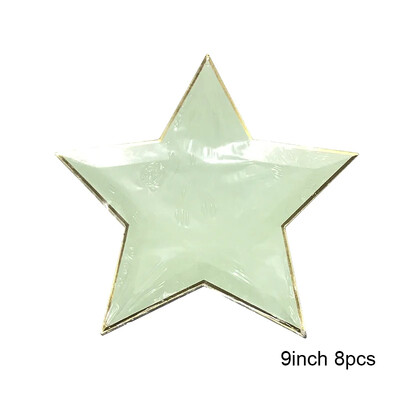 Arany Fólia Csillag Esküvői Party kellékek Evőkészletek Világos menta zöld papír tányér csészék Szalvéták babazuhanyozáshoz keresztelő dekoráció
