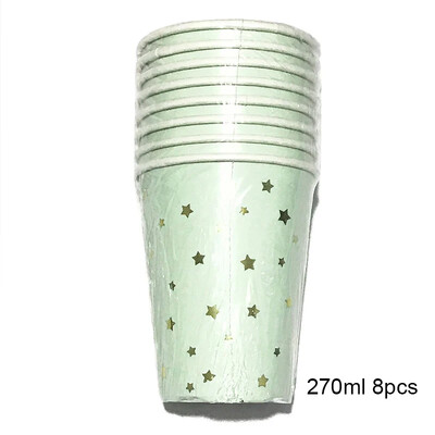 Arany Fólia Csillag Esküvői Party kellékek Evőkészletek Világos menta zöld papír tányér csészék Szalvéták babazuhanyozáshoz keresztelő dekoráció