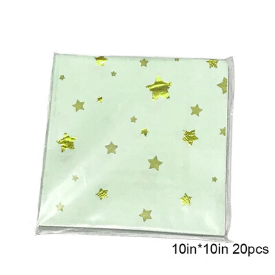 Arany Fólia Csillag Esküvői Party kellékek Evőkészletek Világos menta zöld papír tányér csészék Szalvéták babazuhanyozáshoz keresztelő dekoráció