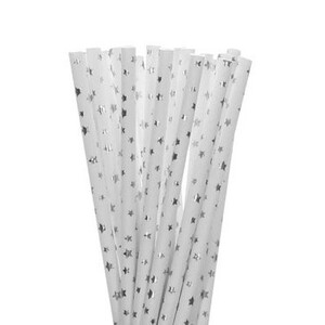 Επιτραπέζια σκεύη για πάρτι Silver Stars Χάρτινα πιάτα μιας χρήσης Φλιτζάνια Χαρτοπετσέτα Δείπνου Καλαμάκια Ξύλινο κουτάλι/Μαχαίρι/Πιρούνι με μπαλόνι Chrome Star