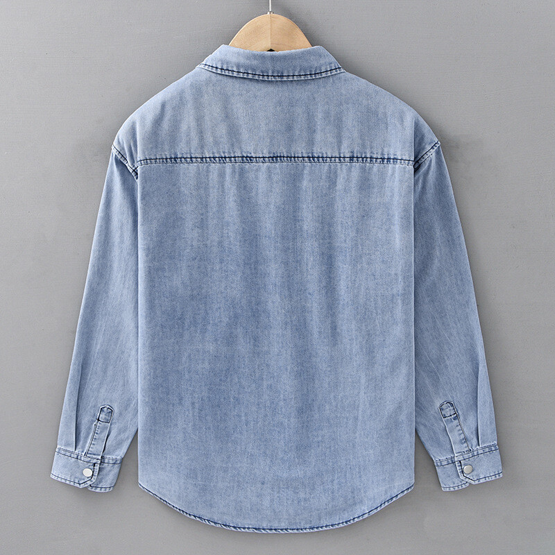 688 Ikdienas pavasara džinsa krekli Plānas jakas vīrietim Skaists draugs High Street Vintage vienkrāsains atloks Mēteļi ar garām piedurknēm