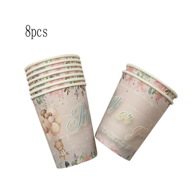 Jauks mazais lācis vienreizlietojamie galda piederumi Papīra šķīvis Papīra glāze Salvete Papīrs Salmu bērnu duša Daudz laimes dzimšanas dienā Piknika ballītes dekors