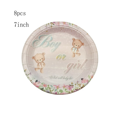 Jauks mazais lācis vienreizlietojamie galda piederumi Papīra šķīvis Papīra glāze Salvete Papīrs Salmu bērnu duša Daudz laimes dzimšanas dienā Piknika ballītes dekors