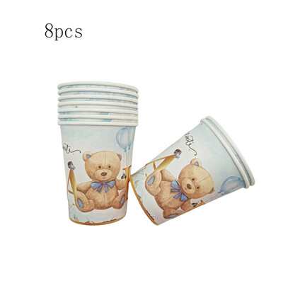 Jauks mazais lācis vienreizlietojamie galda piederumi Papīra šķīvis Papīra glāze Salvete Papīrs Salmu bērnu duša Daudz laimes dzimšanas dienā Piknika ballītes dekors