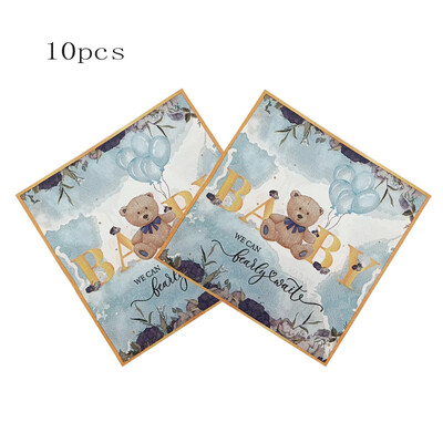 Jauks mazais lācis vienreizlietojamie galda piederumi Papīra šķīvis Papīra glāze Salvete Papīrs Salmu bērnu duša Daudz laimes dzimšanas dienā Piknika ballītes dekors