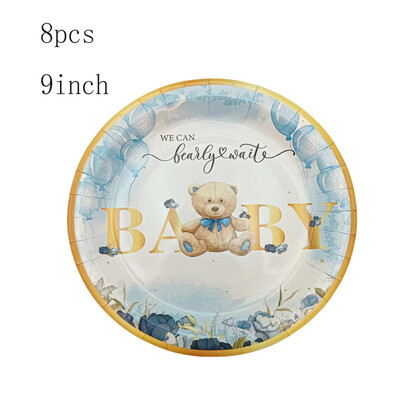 Jauks mazais lācis vienreizlietojamie galda piederumi Papīra šķīvis Papīra glāze Salvete Papīrs Salmu bērnu duša Daudz laimes dzimšanas dienā Piknika ballītes dekors