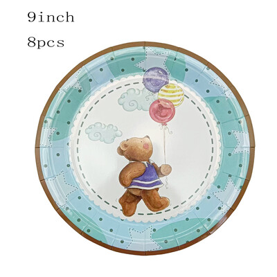 Jauks mazais lācis vienreizlietojamie galda piederumi Papīra šķīvis Papīra glāze Salvete Papīrs Salmu bērnu duša Daudz laimes dzimšanas dienā Piknika ballītes dekors