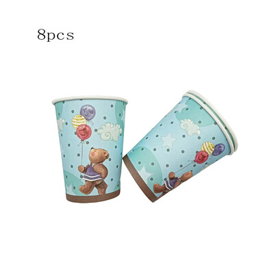 Jauks mazais lācis vienreizlietojamie galda piederumi Papīra šķīvis Papīra glāze Salvete Papīrs Salmu bērnu duša Daudz laimes dzimšanas dienā Piknika ballītes dekors