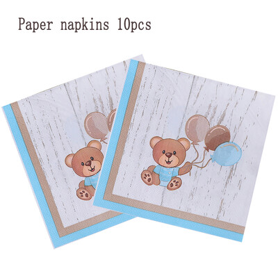 Jauks mazais lācis vienreizlietojamie galda piederumi Papīra šķīvis Papīra glāze Salvete Papīrs Salmu bērnu duša Daudz laimes dzimšanas dienā Piknika ballītes dekors