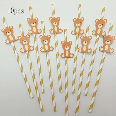 Jauks mazais lācis vienreizlietojamie galda piederumi Papīra šķīvis Papīra glāze Salvete Papīrs Salmu bērnu duša Daudz laimes dzimšanas dienā Piknika ballītes dekors