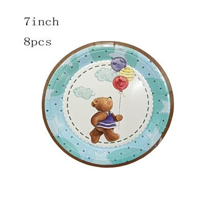 Jauks mazais lācis vienreizlietojamie galda piederumi Papīra šķīvis Papīra glāze Salvete Papīrs Salmu bērnu duša Daudz laimes dzimšanas dienā Piknika ballītes dekors