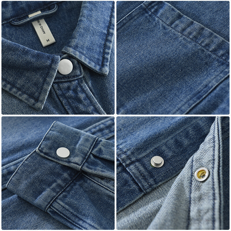 Toamna 2024, noua culoare solida, camasi casual din denim cargo pentru barbati imbracaminte casual cu maneca lunga, buzunare mari, camasi moi pentru barbati CM7372