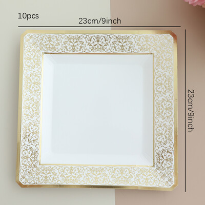 Zelta mežģīņu komplekts galda piederumi vienreizējās lietošanas papīra šķīvji krūzes salvetes dzimšanas dienas dzimumi atklāti kāzu pasākumi ballīšu dekorācijas