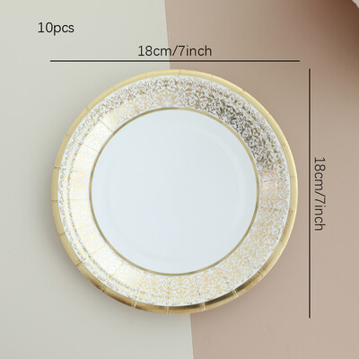 Zelta mežģīņu komplekts galda piederumi vienreizējās lietošanas papīra šķīvji krūzes salvetes dzimšanas dienas dzimumi atklāti kāzu pasākumi ballīšu dekorācijas