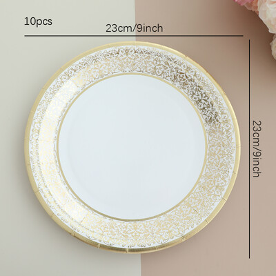 Zelta mežģīņu komplekts galda piederumi vienreizējās lietošanas papīra šķīvji krūzes salvetes dzimšanas dienas dzimumi atklāti kāzu pasākumi ballīšu dekorācijas