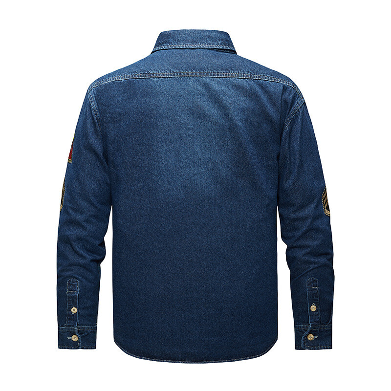 Férfi ingek Tavaszi őszi divat Redős varrás farmer ingek Férfi Alkalmi mosott motoros Jean ing Kabát Férfi
