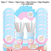 Gender Reveal Σετ σερβίτσια μιας χρήσης Διακοσμήσεις για πάρτι γενεθλίων για αγόρι ή κορίτσι χάρτινες πλάκες ντους για μωρά Φλιτζάνια μπαλόνια λάτεξ