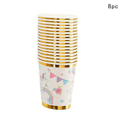 Vienaragio vienkartiniai stalo reikmenys Vaivorykštės arklio servetėlė Vienaragio gimtadienio lėkštės puodelis Laimingos vienaragio mergaitės berniuko gimtadienio šventės reikmenys