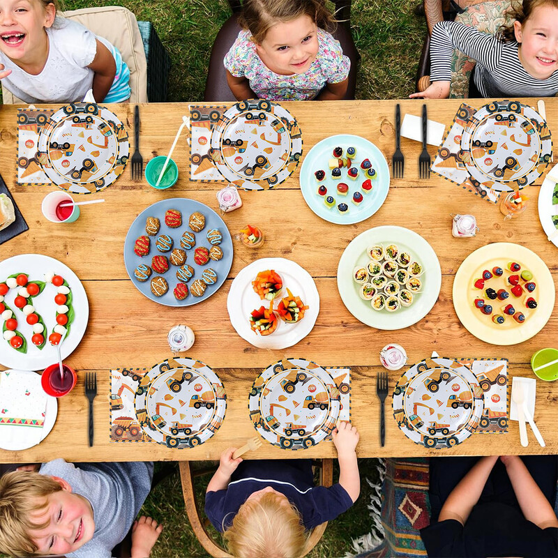 Είδη για πάρτι γενεθλίων κατασκευών Μεταφορικά πάρτι Επιτραπέζια χάρτινα πιάτα Κύπελλα χαρτοπετσέτες για διακοσμητικά πάρτι με θέμα φορτηγό