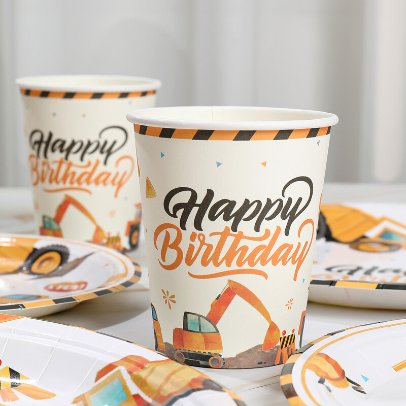 Είδη για πάρτι γενεθλίων κατασκευών Μεταφορικά πάρτι Επιτραπέζια χάρτινα πιάτα Κύπελλα χαρτοπετσέτες για διακοσμητικά πάρτι με θέμα φορτηγό