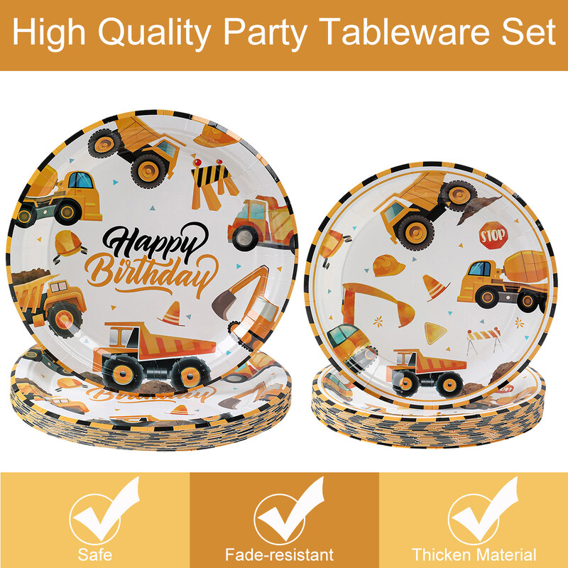 Είδη για πάρτι γενεθλίων κατασκευών Μεταφορικά πάρτι Επιτραπέζια χάρτινα πιάτα Κύπελλα χαρτοπετσέτες για διακοσμητικά πάρτι με θέμα φορτηγό
