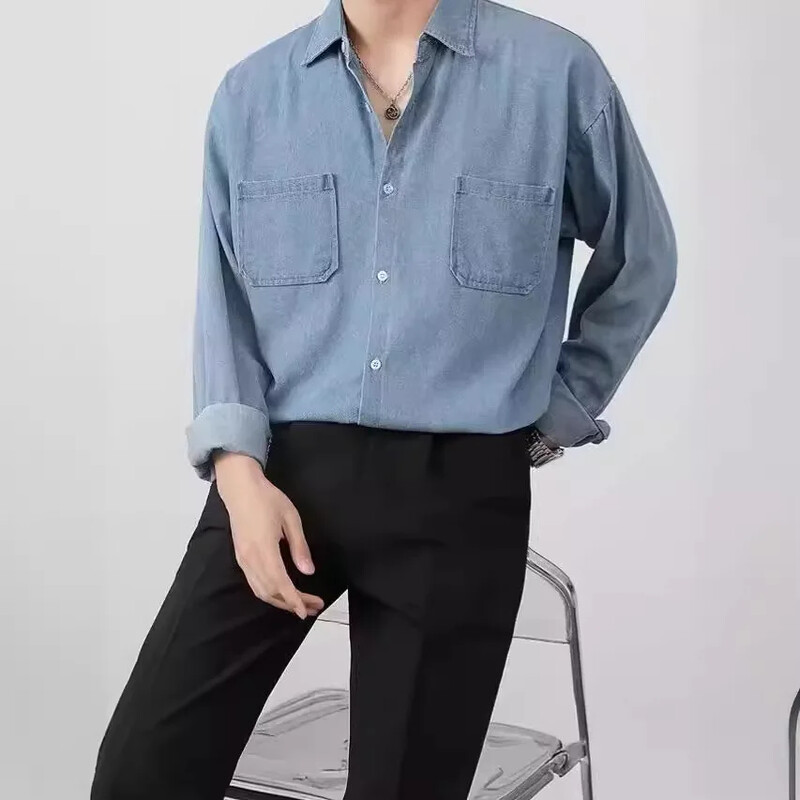 2024-es farmer hosszú ujjú ing férfi őszi divatos, egyszerű stílusos hongkongi stílusú, laza szabású, alkalmi ifjúsági kabát