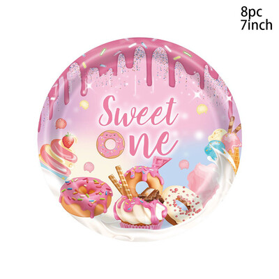 Sweet One Birthday Donuts Σετ επιτραπέζιων σκευών μιας χρήσης 1st Birthday Donuts Theme Party Happy Donut First Birthday Party Decor