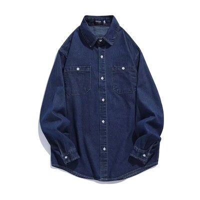 C911 πλυμένο φθαρμένο τζιν πουκάμισο για ανδρικό ανοιξιάτικο κορεάτικο φαρδύ και ψηλό μακρυμάνικο πουκάμισο εργασίας